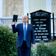 President Donald Trump holds a Bible while visiting St. John’s Church across from the White House after the area was cleared of people protesting the death of George Floyd June 1, 2020, in Washington, DC.